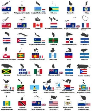 Vector flags and maps of North American countries  Illustrazione stock