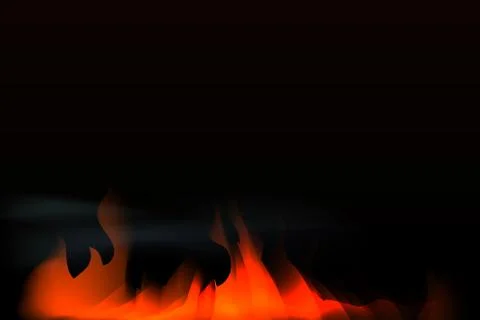 Vector flame fire with smoke on black background Illustrazione stock