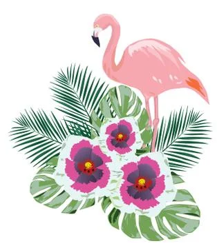Vector Flamingo Flowers Stock Illustration