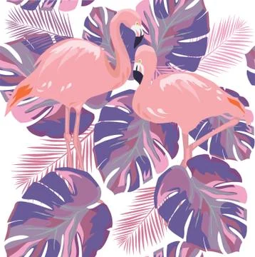 Vector Flamingo Leaves Stock Illustration