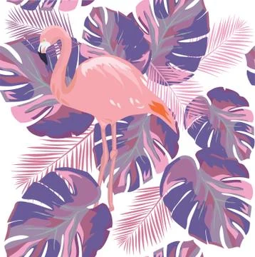 Vector Flamingo Leaves Stock Illustration