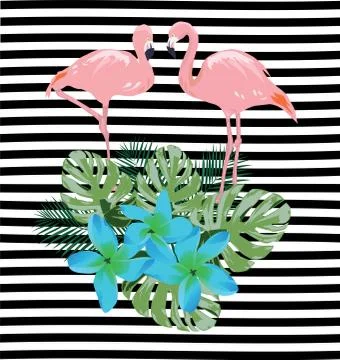 Vector Flamingos Flowers Stock Illustration