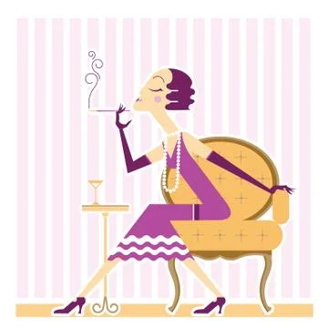 Vector flapper girl with cigaret Stock Illustration