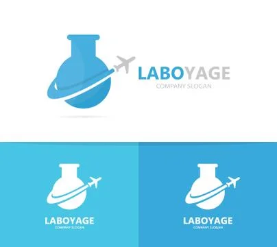Vector of flask and airplane logo combination. Laboratory and travel symbol or 스톡 일러스트