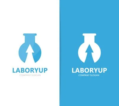Vector of flask and arrow up logo combination. Laboratory and growth symbol or イラスト素材