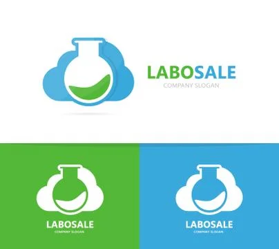 Vector of flask and cloud logo combination. Laboratory and storage symbol or Illustrazione stock