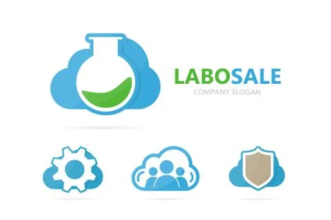 Vector of flask and cloud logo combination. Laboratory and storage symbol or Stock Illustration