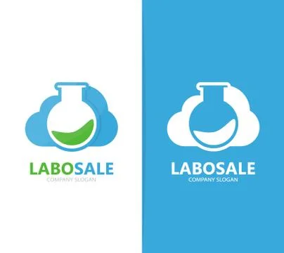 Vector of flask and cloud logo combination. Laboratory and storage symbol or Stock-Illustration