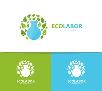 Vector of flask and leaf logo combination. Laboratory and eco symbol or icon イラスト素材