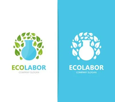 Vector of flask and leaf logo combination. Laboratory and eco symbol or icon イラスト素材