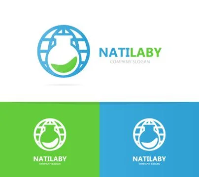 Vector of flask and planet logo combination. Laboratory and world symbol or icon Stock Illustration