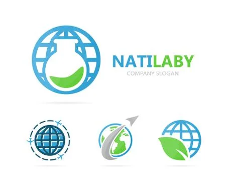 Vector of flask and planet logo combination. Laboratory and world symbol or icon イラスト素材