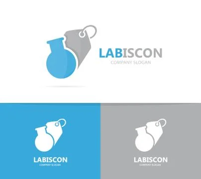 Vector of flask and tag logo combination. Laboratory and shop symbol or icon Stock Illustration