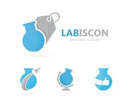 Vector of flask and tag logo combination. Laboratory and shop symbol or icon Stock Illustration