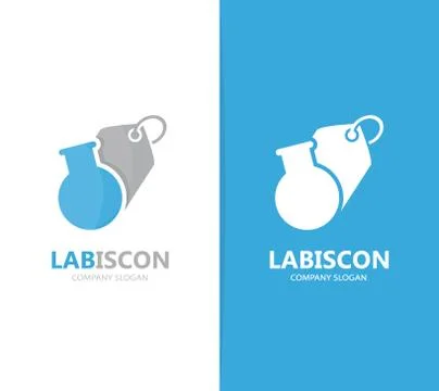 Vector of flask and tag logo combination. Laboratory and shop symbol or icon Stockillustratie