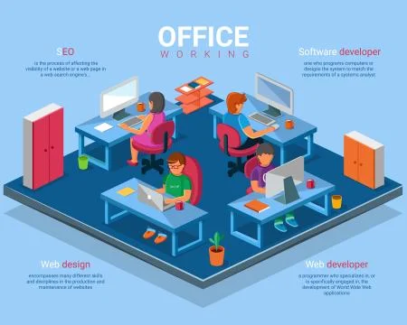 Vector flat 3d isometric business office concept illustration Illustrazione stock