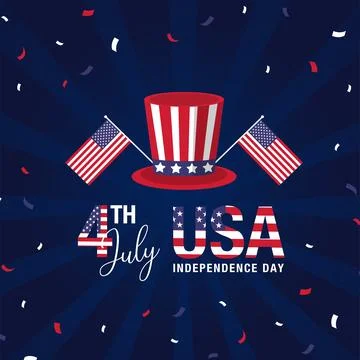Vector flat 4th of July illustration with hat and confetti Stock Illustration