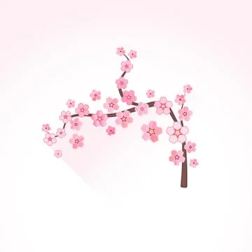 Vector flat abstract blossom sakura branch illustration icon. Stock Illustration