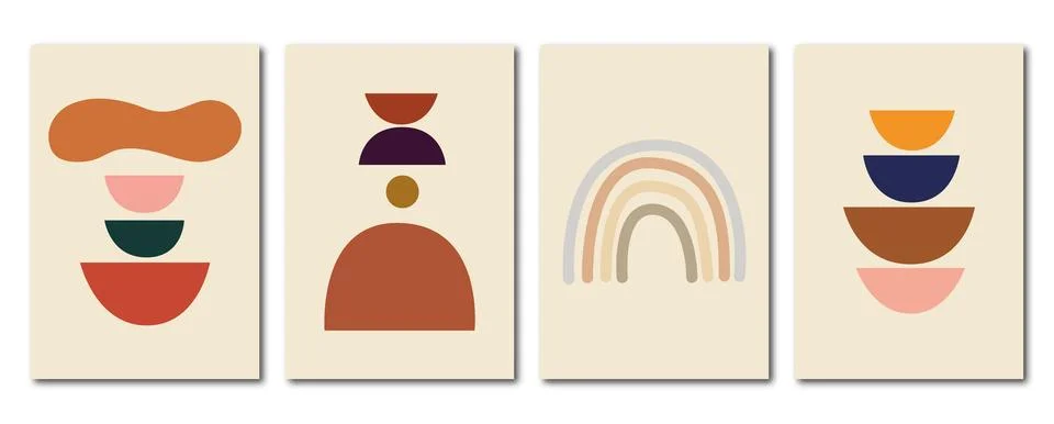 Vector flat abstract posters. Minimalist illustrations with shadow, geometric Stock Illustration