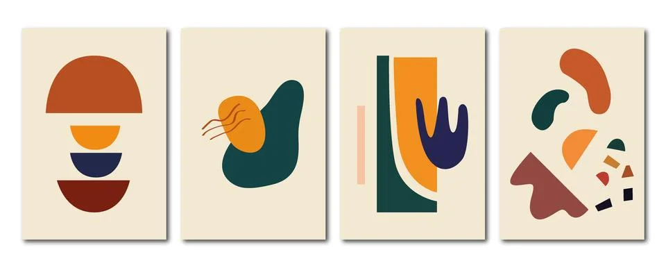 Vector flat abstract posters. Minimalist illustrations with shadow, geometric Stock Illustration