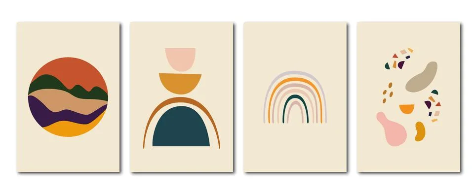 Vector flat abstract posters. Minimalist illustrations with shadow, geometric Stock Illustration