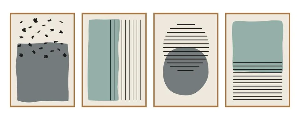 Vector flat abstract posters. Minimalist illustrations with shadow, geometric Ilustração Stock