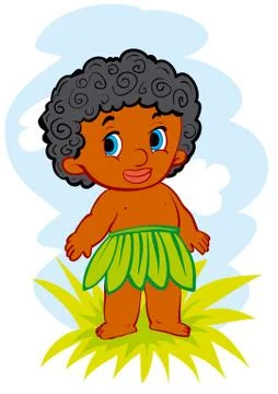 Vector flat african or papuan boy. Cute tropical jungle, exotic summer charac Stock Illustration