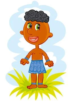 Vector flat african or papuan boy. Cute tropical jungle, exotic summer charac Stock Illustration