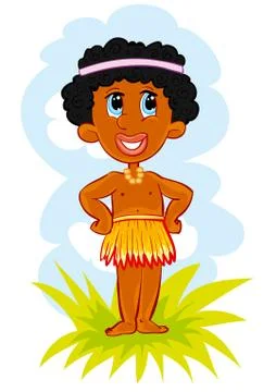 Vector flat african or papuan boy. Cute tropical jungle, exotic summer charac Stock Illustration