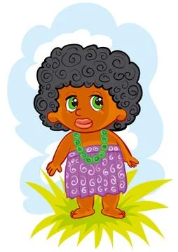 Vector flat african or papuan boy. Cute tropical jungle, exotic summer charac Stock Illustration