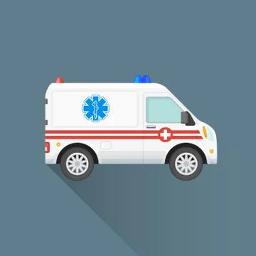 Vector flat ambulance car illustration icon. Stock Illustration