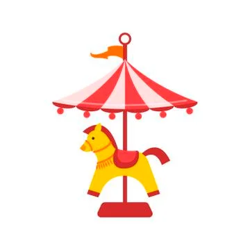 Vector flat amusement park concept. Merry go round, Funfair carnival vintage  Stock Illustration