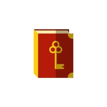 Vector flat and cartoon book icon with metal gold book corners and gold key on a Stock Illustration