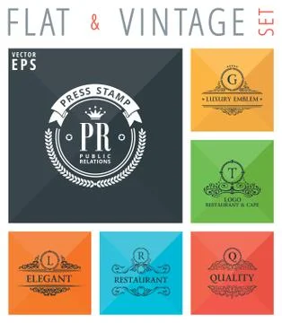 Vector flat and vintage elements icons calligraphic decor Stock Illustration