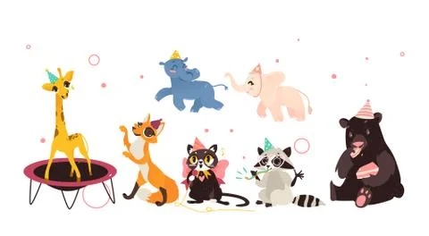 Vector flat animals party set isolated Stock-Illustration