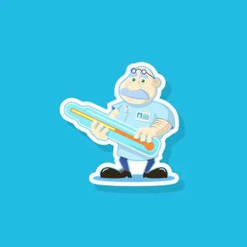Vector flat art illustration of a cute cartoon doctor with thermometer Illustrazione stock