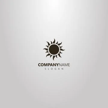 Vector flat art logo of round sun with rays Illustrazione stock