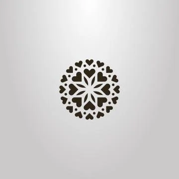 Vector flat art sign of a round flower of hearts and petals	 Stock Illustration