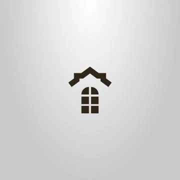 Vector flat art sign of window and the roof of a house above it	 Ilustração Stock