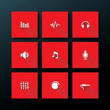 Vector flat audio icon set Stock Illustration
