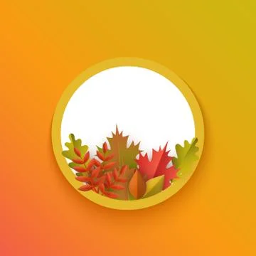 Vector flat autumn leaves, pumpkin circle frame Stock Illustration