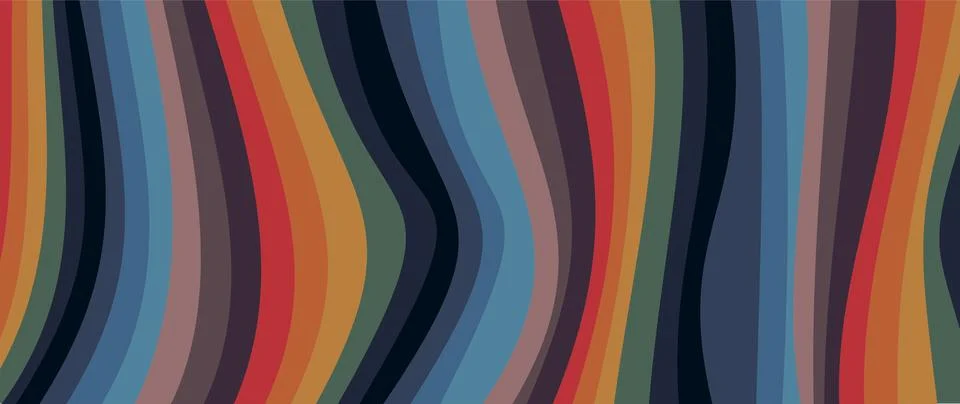 Vector flat background. 70's style. Multicolored waves. Suitable for Illustrazione stock