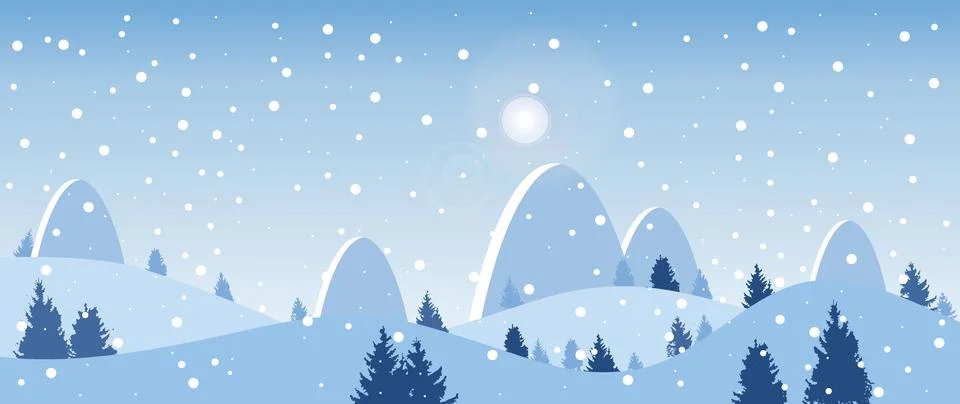 Vector flat background. Landscape with misty forest, distant mountains, dawn Stockillustratie