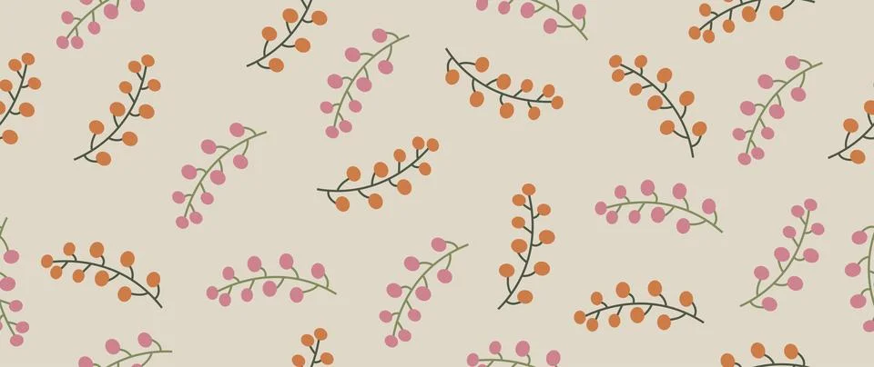 Vector flat background. Modern floral seamless print. Cute red and pink buds 库存插图
