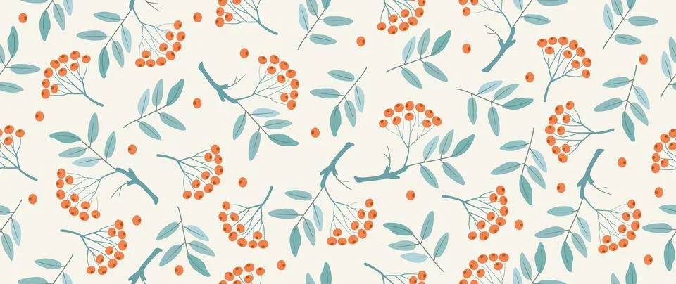 Vector flat background. Modern seamless winter pattern. Branches and bunches of 库存插图