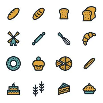 Vector flat bakery icons set Stock Illustration