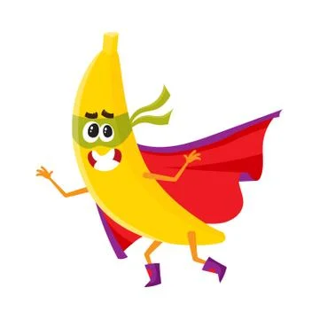Vector flat banana character in cape, mask dashing Illustrazione stock