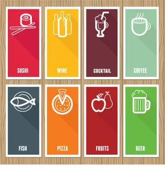 Vector flat banners with cafe icons Stock Illustration