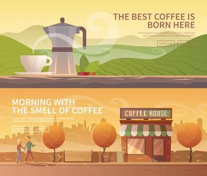 Vector flat banners. Drinks. Coffee. Stock Illustration