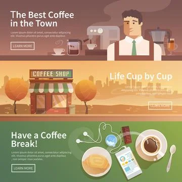 Vector flat banners. Drinks. Coffee. Stock Illustration